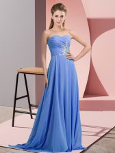  Sleeveless Beading and Ruching Lace Up Prom Party Dress