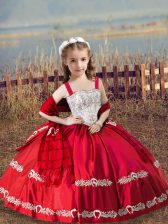 Elegant Beading and Embroidery Child Pageant Dress Coral Red Lace Up Sleeveless Floor Length