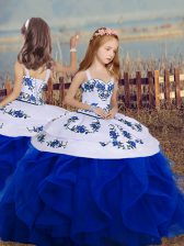  Straps Sleeveless Backless Little Girls Pageant Gowns Royal Blue Organza