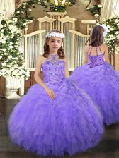  Floor Length Ball Gowns Sleeveless Lavender Pageant Gowns For Girls Lace Up