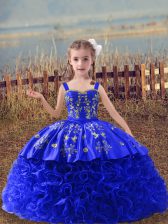 Cheap Ball Gowns Sleeveless Royal Blue Little Girls Pageant Dress Sweep Train Lace Up
