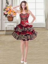 New Arrival Sleeveless Embroidery and Ruffled Layers Lace Up Prom Party Dress