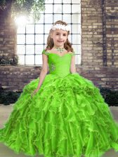 Beautiful Organza Lace Up Pageant Dress for Girls Sleeveless Floor Length Beading and Ruffles