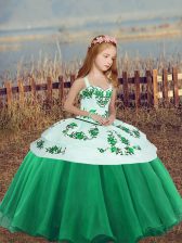  Organza Straps Sleeveless Side Zipper Embroidery Little Girls Pageant Dress in Green