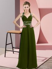 Attractive Olive Green Sleeveless Chiffon Backless Evening Dress for Prom and Party