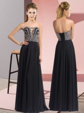 Latest Black Empire Beading Dress for Prom Lace Up Chiffon Sleeveless Floor Length
