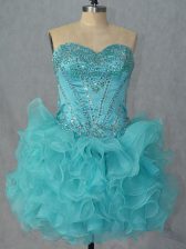 Flirting Aqua Blue Prom and Party with Beading and Ruffles Sweetheart Sleeveless Lace Up