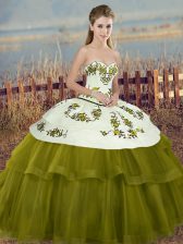  Floor Length Olive Green Quinceanera Gown Sweetheart Sleeveless Lace Up