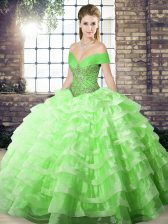 Fitting Ball Gowns Beading and Ruffled Layers Quince Ball Gowns Lace Up Organza Sleeveless