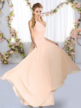  Peach Quinceanera Dama Dress Wedding Party with Ruching One Shoulder Sleeveless Lace Up