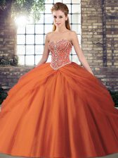 Beautiful Ball Gowns Sleeveless Orange Red Ball Gown Prom Dress Brush Train Lace Up