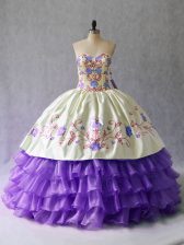  Lavender Sweetheart Lace Up Embroidery and Ruffled Layers 15 Quinceanera Dress Sleeveless