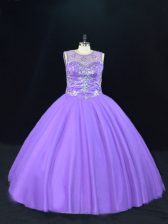 Fantastic Lavender Sleeveless Tulle Lace Up 15th Birthday Dress for Sweet 16 and Quinceanera