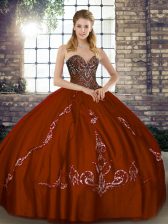 Best Selling Sweetheart Sleeveless Sweet 16 Dress Floor Length Beading and Embroidery Brown Tulle