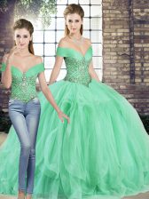 Artistic Beading and Ruffles 15 Quinceanera Dress Apple Green Lace Up Sleeveless Floor Length