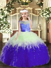  Lace and Ruffles Little Girl Pageant Dress Multi-color Backless Sleeveless Floor Length