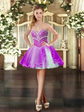  Purple Ball Gowns Beading Lace Up Tulle Sleeveless Mini Length