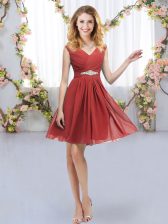 Discount Empire Dama Dress for Quinceanera Red V-neck Chiffon Sleeveless Mini Length Zipper