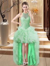 Popular Sleeveless Lace Up High Low Beading and Ruffles Prom Dresses