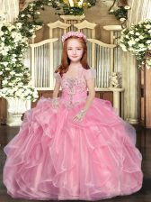  Straps Sleeveless Organza Little Girls Pageant Dress Wholesale Beading Lace Up