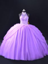 Charming Lavender Ball Gowns Beading and Pick Ups Vestidos de Quinceanera Tulle Sleeveless Floor Length