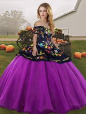 Trendy Black And Purple Tulle Lace Up 15th Birthday Dress Sleeveless Floor Length Embroidery