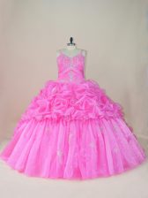 Beautiful Baby Pink Lace Up Vestidos de Quinceanera Beading and Appliques and Pick Ups Sleeveless Brush Train