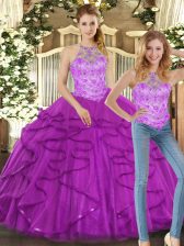 Edgy Beading and Ruffles Sweet 16 Dresses Purple Lace Up Sleeveless Floor Length