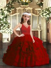 Dramatic Red Ball Gowns Ruffled Layers Pageant Gowns For Girls Zipper Organza Sleeveless Floor Length