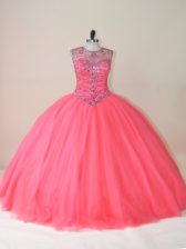 Wonderful Scoop Sleeveless Lace Up Sweet 16 Dress Watermelon Red Tulle