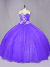  Ball Gowns Vestidos de Quinceanera Purple Sweetheart Tulle Sleeveless Floor Length Lace Up
