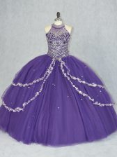 Customized Purple Sleeveless Tulle Lace Up Quinceanera Dress for Sweet 16 and Quinceanera