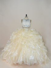 Custom Design Sleeveless Brush Train Beading and Lace Zipper 15th Birthday Dress