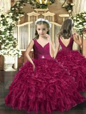  Organza Sleeveless Floor Length Child Pageant Dress and Beading and Ruffles