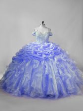 Lovely Organza Sleeveless Sweet 16 Dresses Brush Train and Beading and Ruffles and Pick Ups