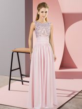 Hot Sale Beading Dress for Prom Pink Backless Sleeveless Floor Length