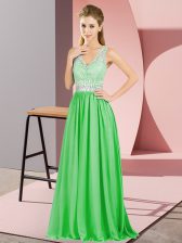  Floor Length Prom Dress Chiffon Sleeveless Beading and Lace and Appliques