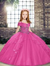 Dazzling Sleeveless Lace Up Floor Length Beading Pageant Gowns For Girls