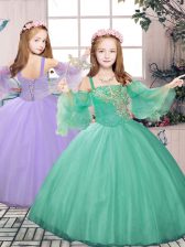 Custom Designed Ball Gowns Pageant Gowns For Girls Turquoise Straps Tulle Sleeveless Floor Length Lace Up