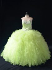 Discount Yellow Green Sweetheart Lace Up Beading and Ruffles Quinceanera Gowns Sleeveless