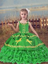 Nice Ball Gowns Winning Pageant Gowns Green Straps Organza Sleeveless Floor Length Lace Up