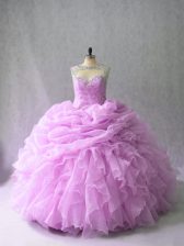 Smart Beading and Ruffles Quinceanera Dresses Lilac Lace Up Sleeveless Brush Train