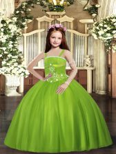  Tulle Straps Sleeveless Lace Up Beading Girls Pageant Dresses in Olive Green