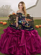 New Arrival Ball Gowns Quinceanera Gowns Fuchsia Off The Shoulder Organza Sleeveless Floor Length Lace Up