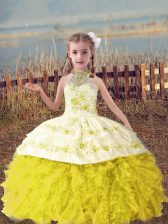 Sleeveless Beading and Embroidery and Ruffles Lace Up Pageant Dress for Girls
