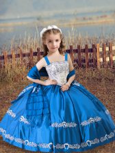  Blue Custom Made Pageant Dress Wedding Party with Beading and Embroidery Straps Sleeveless Lace Up