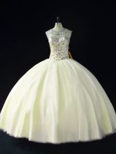 Shining Light Yellow Sweet 16 Dress Sweet 16 and Quinceanera with Beading Scoop Sleeveless Lace Up