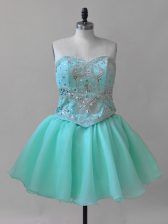 Free and Easy Organza Sweetheart Sleeveless Lace Up Beading and Lace Evening Dress in Aqua Blue