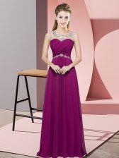  Fuchsia Scoop Backless Beading Prom Gown Sleeveless
