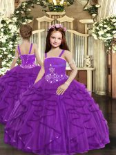 Enchanting Floor Length Purple Girls Pageant Dresses Straps Sleeveless Lace Up